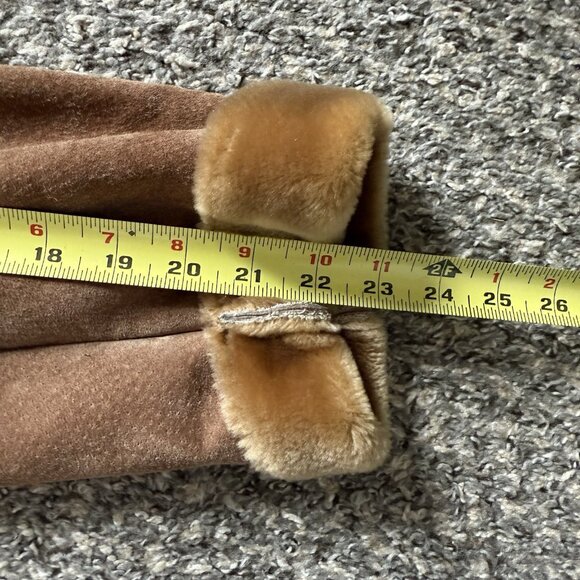 VTG Penny Lane Coat Sz XL Suede Leather Faux Fur Trim Y2K 70s Boho Patchwork - Picture 13 of 14